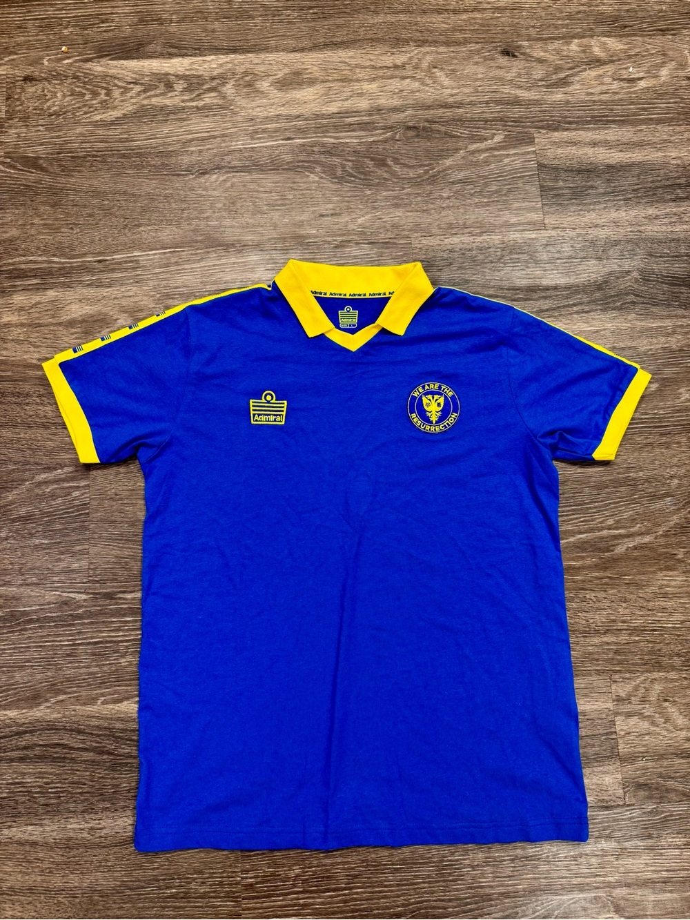 AFC Wimbledon Admiral We Are The Resurrection Polo Shirt Blue Yellow L